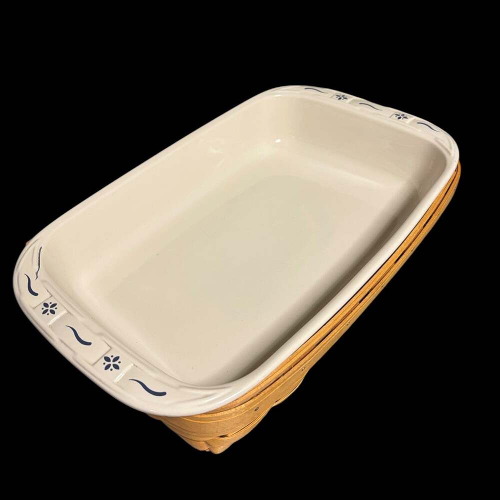 Longaberger Woven Traditions Blue 13x9 Baking Dish With Basket USA 2000